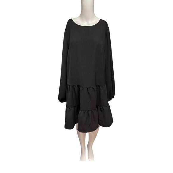 Nomade Molly Bracken Womens Size Large Black Woven Ruffle Shift Mini Dress NWT - Picture 8 of 8